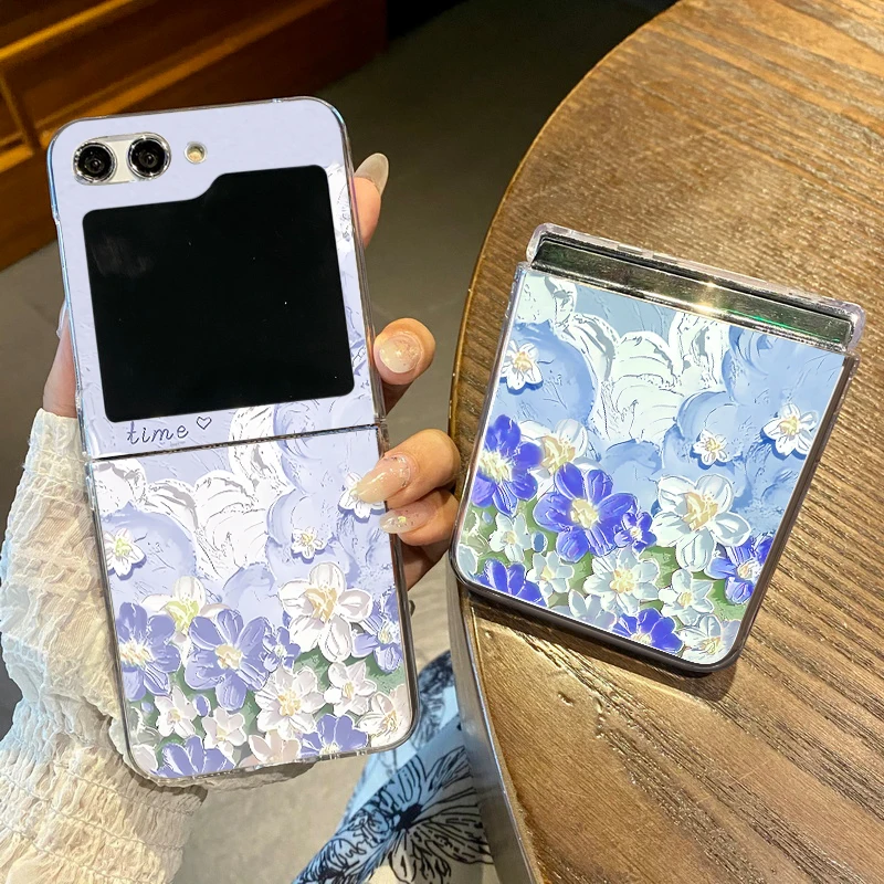 Transparent Flowers Print Case For Samsung Galaxy Z Flip4 Flip5 Flip6 Clear Hard Folding Phone Cover For Samsung Z Flip 6 5 4 3_voghion.com