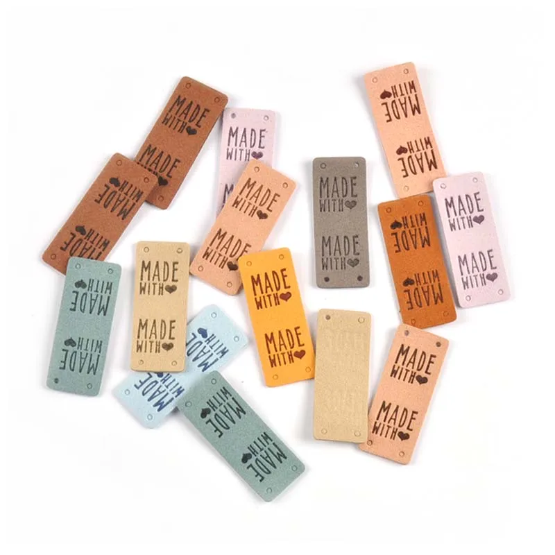 Garment Labels Sewing Labels Clothing Labels 20Pcs 2x5cm PU Cloth Handmade Embossed Tags DIY Flag Label For Garment Sewing Accessories cp3470