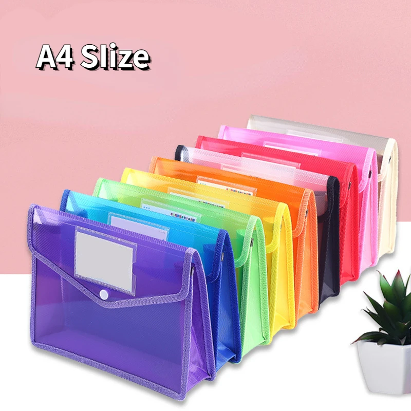 

A4 Plastic File Folder File Organize Documents Folder With Snap Closure Pocket Waterproof Transparent File Pouch Office supplies