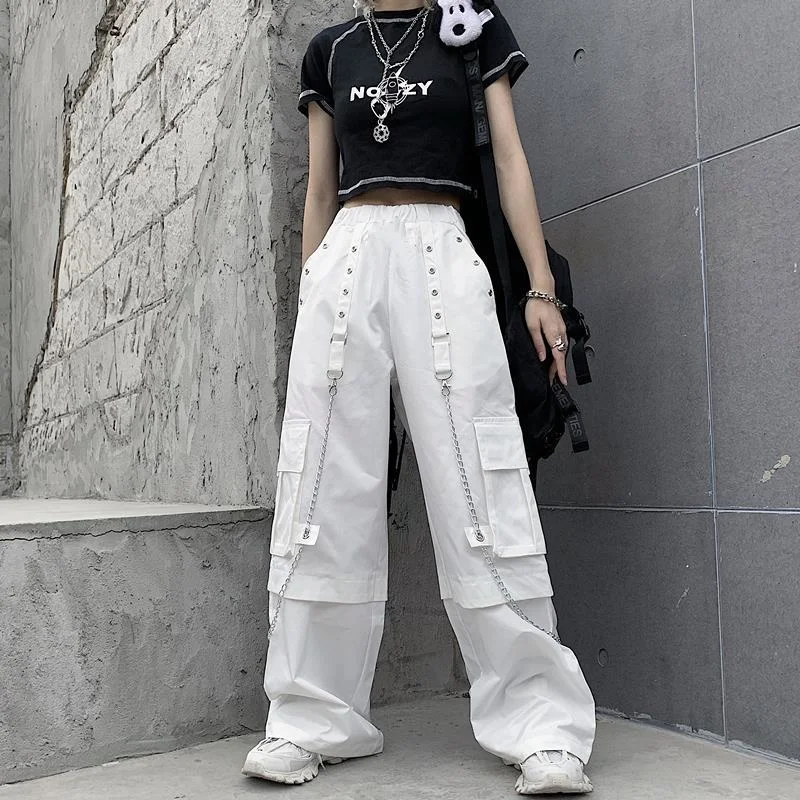 Streetwear White Wide Leg Women Pants Casual Loose High Waist Baggy Pants Harajuku Hip-Pop Sweatpants Pantalon Cargo Femme baggy jeans