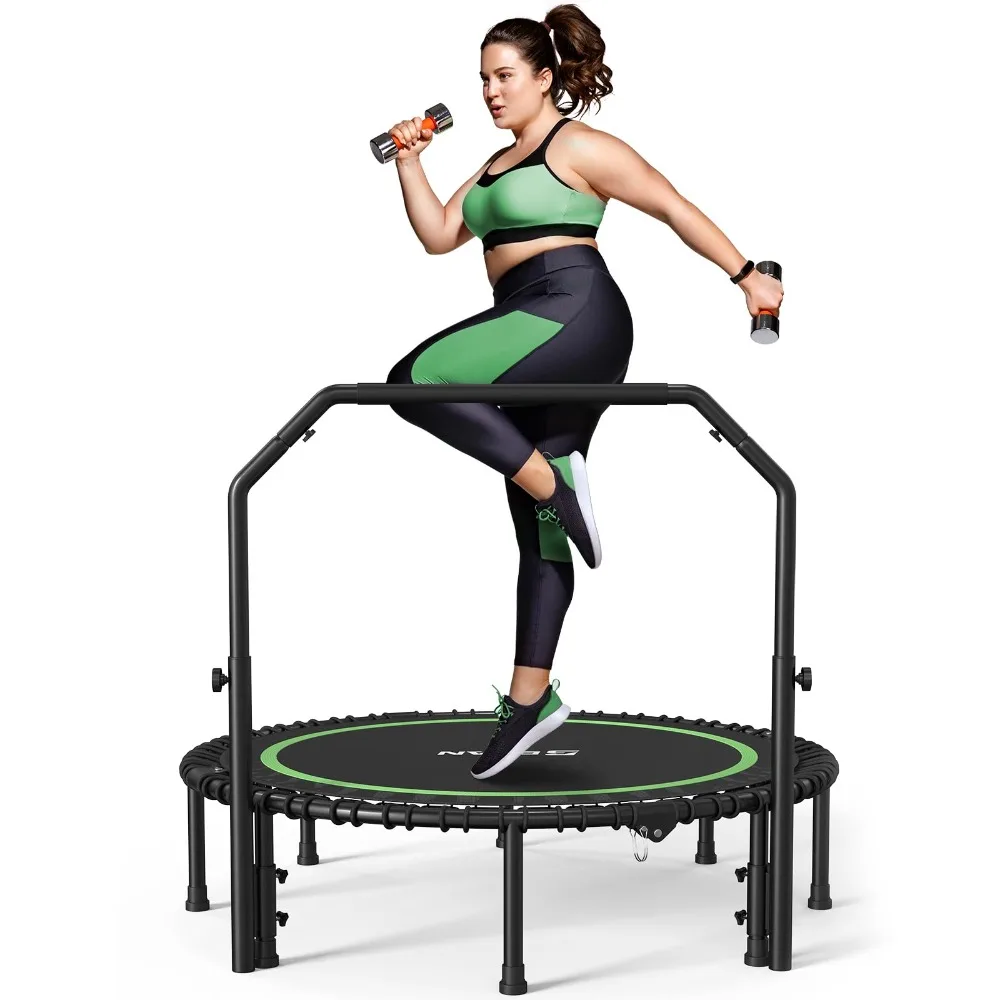 

2024 Foldable Mini Trampoline U/T Shape Adjustable Foam Handle, Stable & Quiet Exercise Rebounder for Kids Adults Indoor/Garden