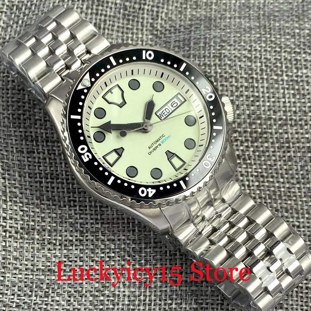 Diver 200M Water Resistant Tandorio 41MM SKX Green Luminous White Dial Automatic NH36A/NH35A Men Watch Sapphire Glass 3.8 Crown