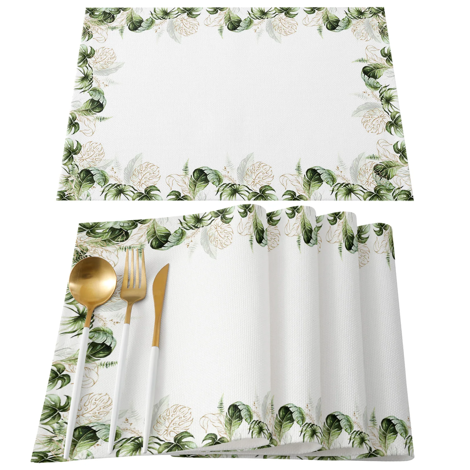 Watercolor Palm Green Leaves Placemat Wedding Party Dining Decor Linen