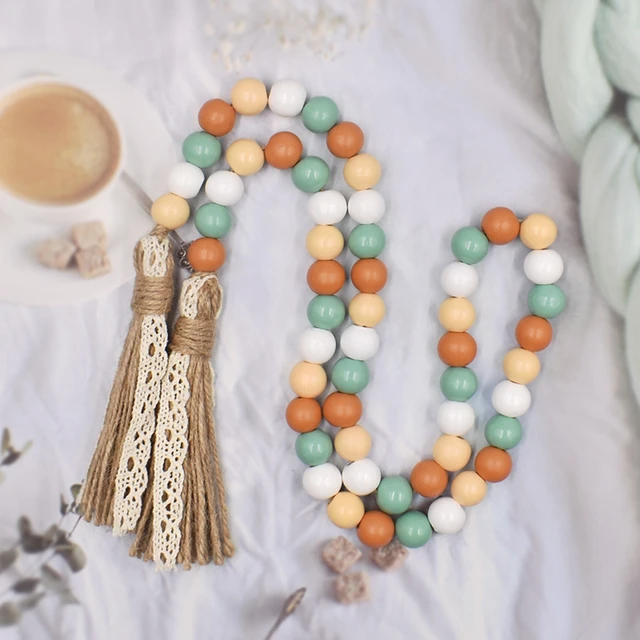 Természetes Fa Gyöngy Koszorú Parasztház Rusztikus Húr Jute Kötél Kockás Bojt Többes Traywall Hálaadás Otthoni Dekoráció - Image 4