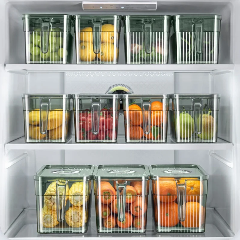Refrigerator Storage Box Timekeeping Keep Fresh Food Organizer Box With Handle Transparent Material