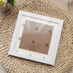 Square Wood Photo Frame with Mat for Wall Hanging - Elegant Decor and Commemorative Gift (White Frame)