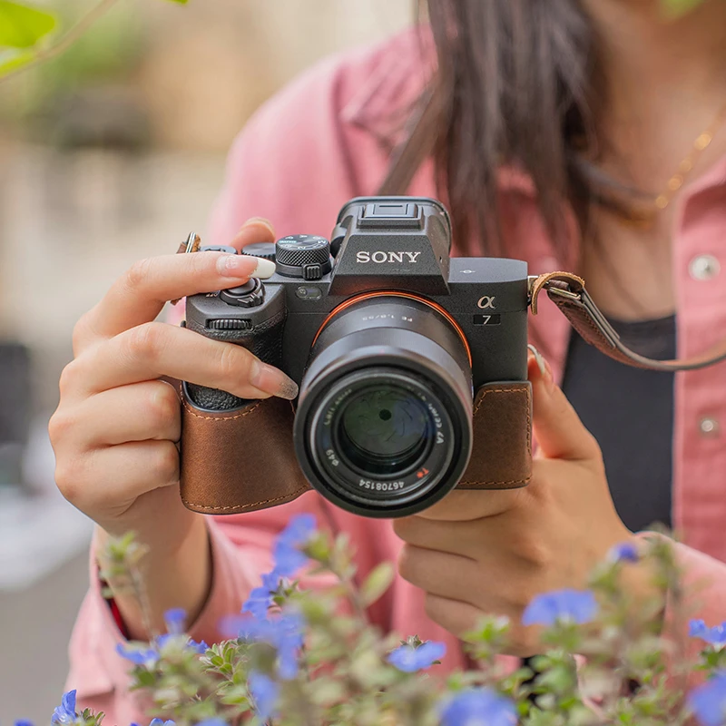 Vlogger 가죽 보호 케이스 카메라 숄더 스트랩,  A7M4 A7IV A7 IV 빈티지 하프 케이스 가방, 베이스 커버 액세서리