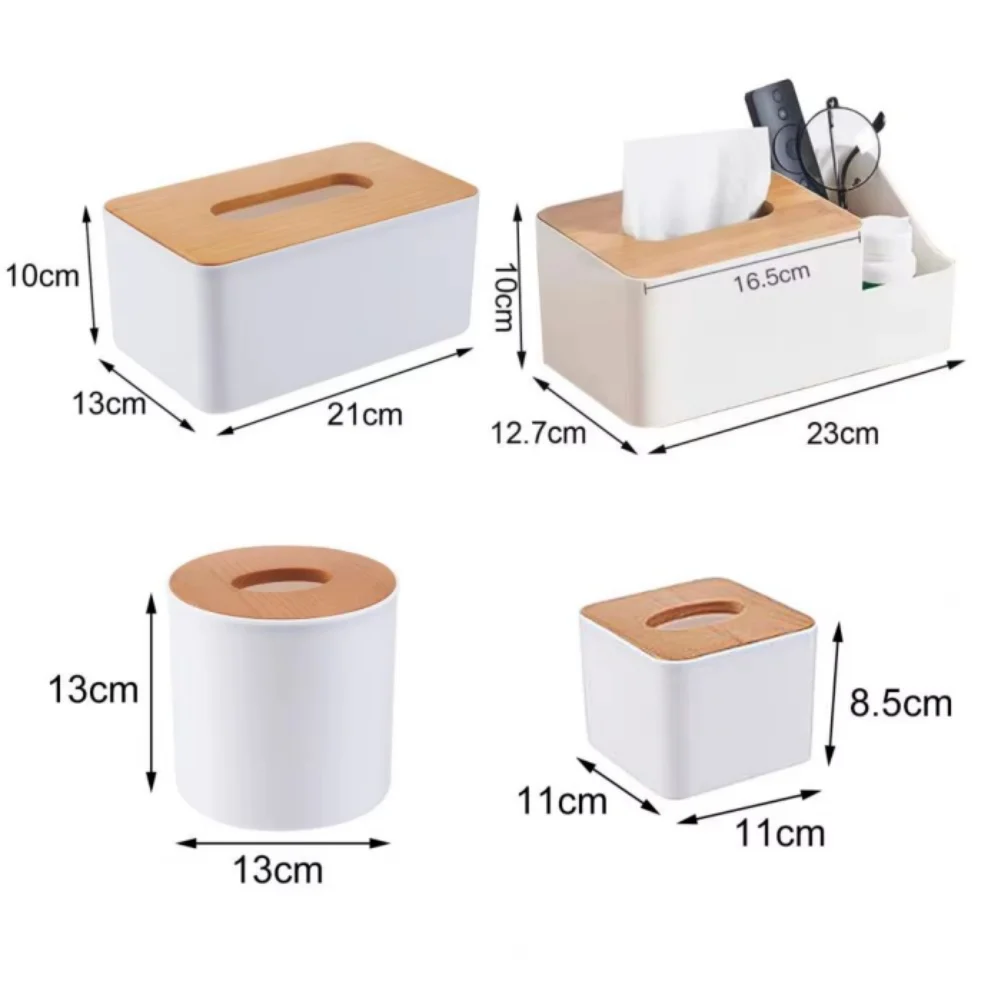 Plastic Tissue Box Wooden Lid Square Napkin Holder Container Wet Tissue Paper Dispenser Case Modern Home Car Organizer 6