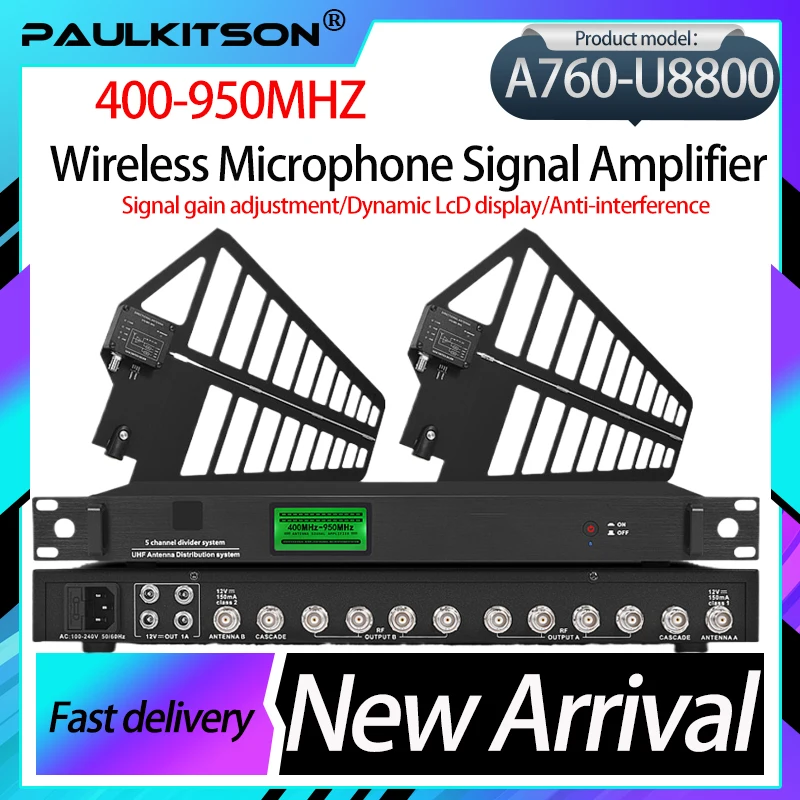 Paulkitson A760-U8800 Professional Stage Wireless Microphone Signal Amplifier Microphone Antenna Amplifier U-Band True Diversity
