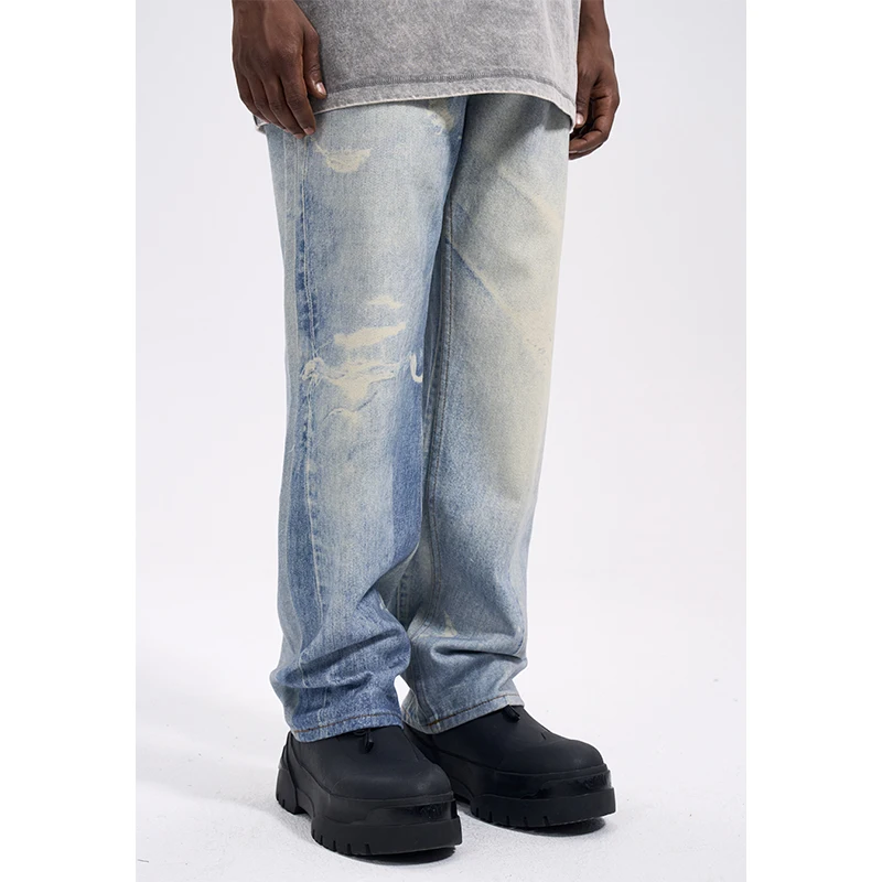 

High Street Designer Wear Full Printed Damaged Fashion Brand Retro Straight All-Matching Trendy Jeans