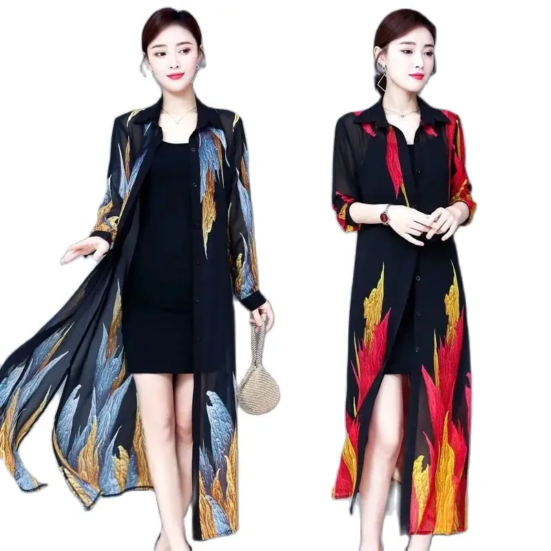 

Женская шифоновая ветровка с длинным рукавом, Длинная тонкая ветровка с защитой от солнца, верхняя одежда, лето 2022