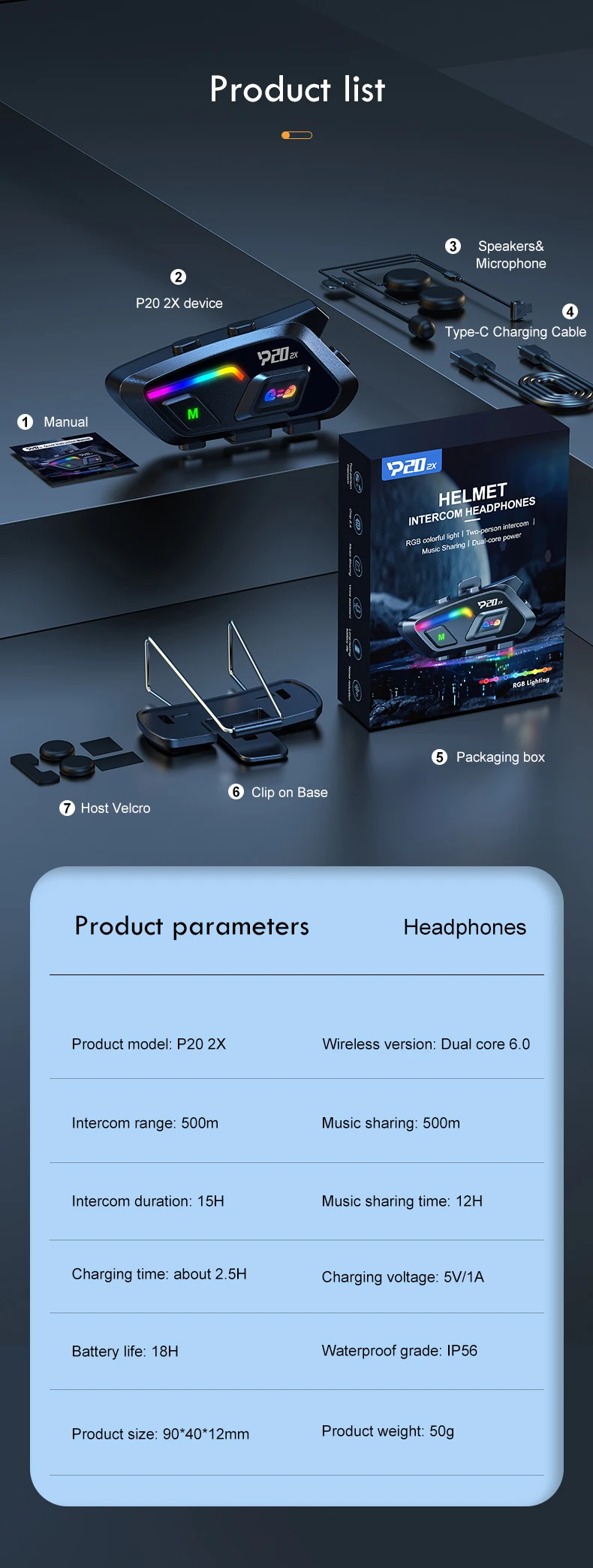 Wireless Bluetooth Motorcycle Helmet Headset Intercom Waterproof_voghion.com