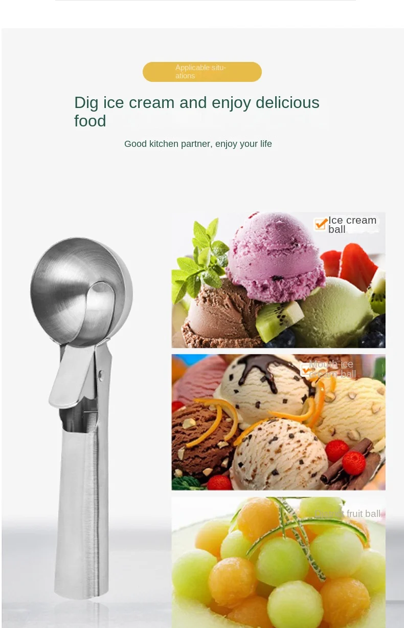 Description Picture 5 of itemIce Cream Scoops Stacks Stainless Steel Ice Cream Digger Non-Stick Fruit Ice Ball Maker Watermelon Ice Cream Spoon Tool