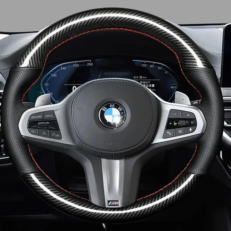 

DIY Hand Sewing Car Steering Wheel Cover for BMW 5 7 Series 3 Series 1 Series 325LI/X1X3X4X5X6 Faux Leather Interior Accessories