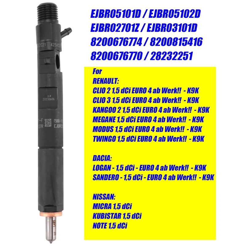 

EJBR05101D EJBR05102D 28232251 8200815416 New Diesel Fuel Injector Nozzle For Renault Clio Nissan Dacia 1.5DCI K9K Replacement