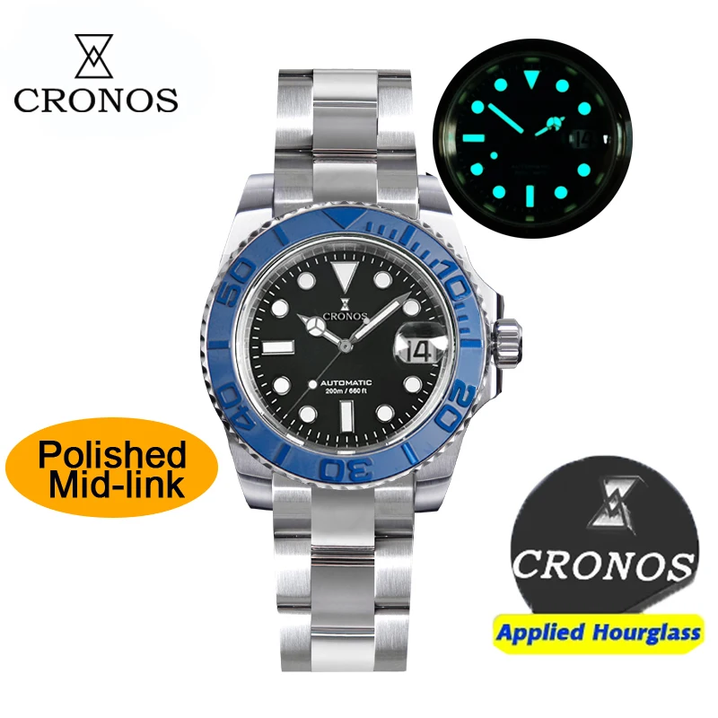 Cronos Sub Diver Man Watch Bidirectional Bezel 40mm 20ATM Water