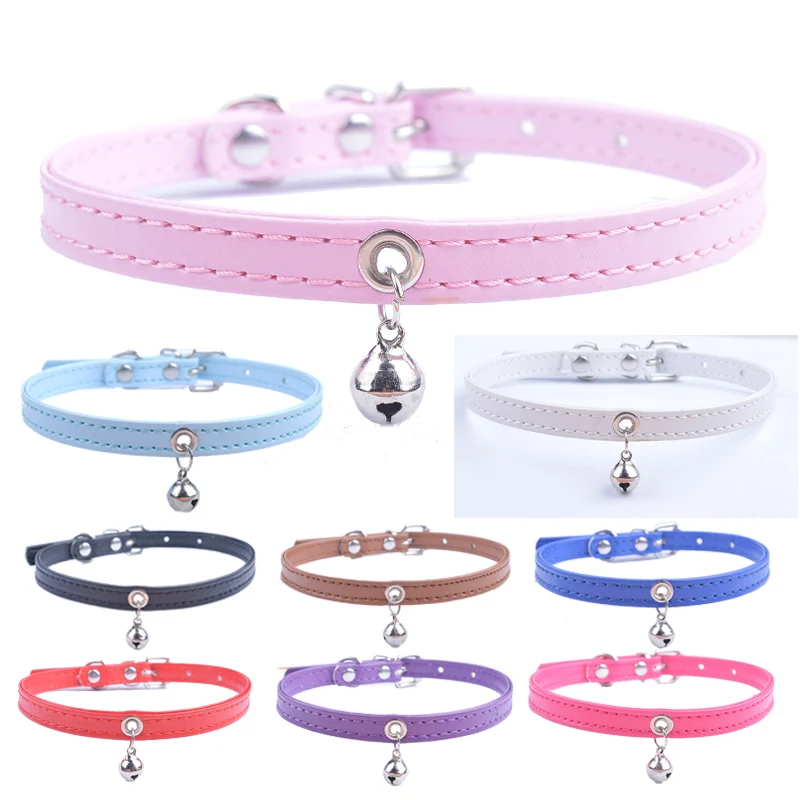 

Dog Collar with Bell Blue Black Pink Pu Leather Collars for Small Dogs Puppy Accessories Perro Pet Supplies