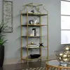 Gold Satin Finish Metal Bookshelf 5 Tier Glass Shelving Unit Office Kitchen Living Room 30"x14.49"x70.87" Assembly Required 2