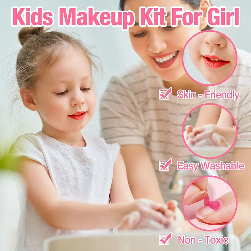 Girls Real Makeup Kit Washable Princess Play Makeup Set Kids Toys Safe Non Toxic Girls Pretend Play Birthday for Kids Gifts 4