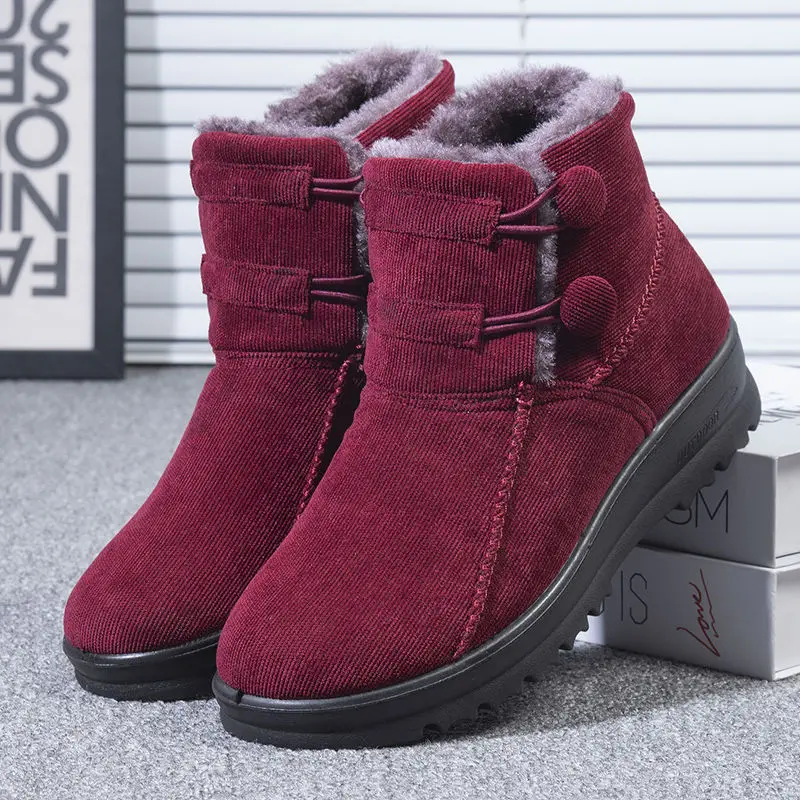 Women Slip On Winter Boots Women Thick Plush Warm Snow Boots Ladies Casual Comfortable Outdoor Ankle Boots Mother Cotton Shoes