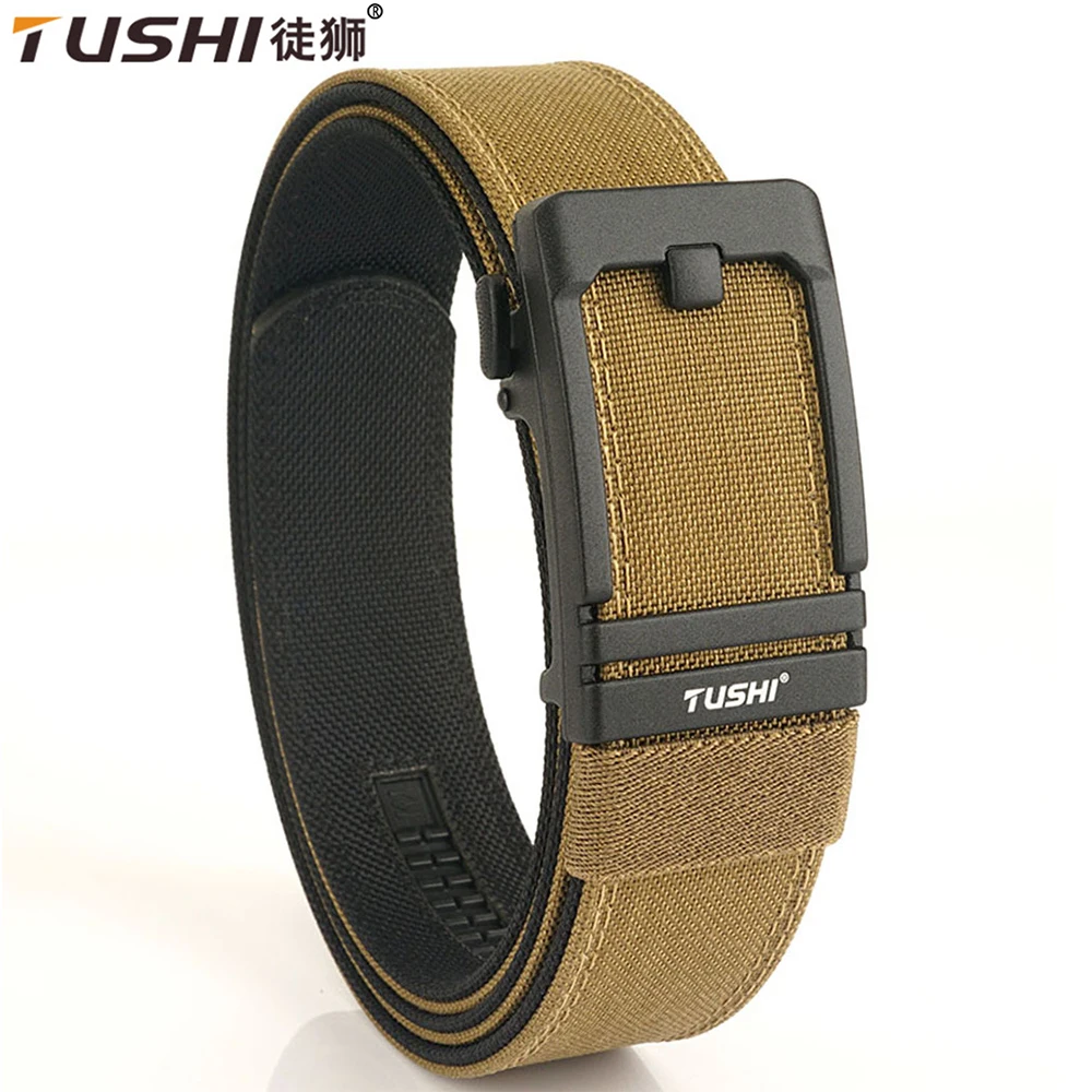 TUSHI New 3.8CM Hard Tactical Belt for Men Metal Automatic Buckle IPSC Gun Belt 1100D Nylon Military Belt Outdoor Sports Girdle 3 8x120cm unisex automatic nylon army tactical mens belt military waist canvas belts outdoor strap military belt for g9s9