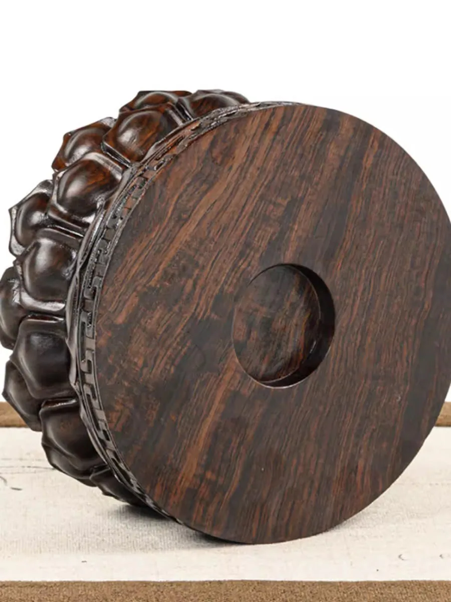 Solid wood rotatable crystal ball base spherical raised base Feng Shui ball egg carving gourd curved ornament wooden base