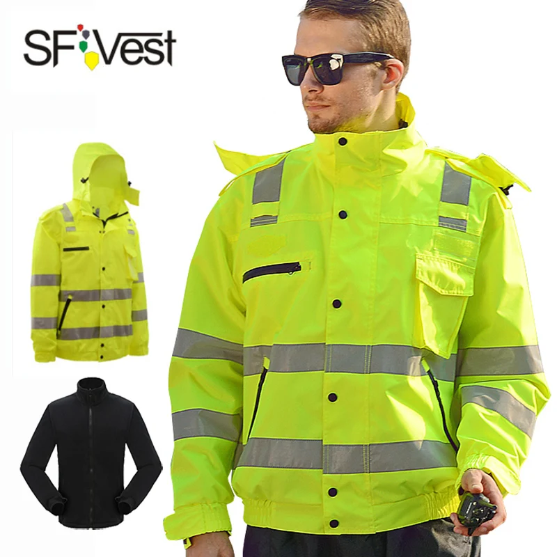 

SFVest High Visibility Reflective Waterproof Rain Warm Jacket Rainwear Coat + Thickened Liner