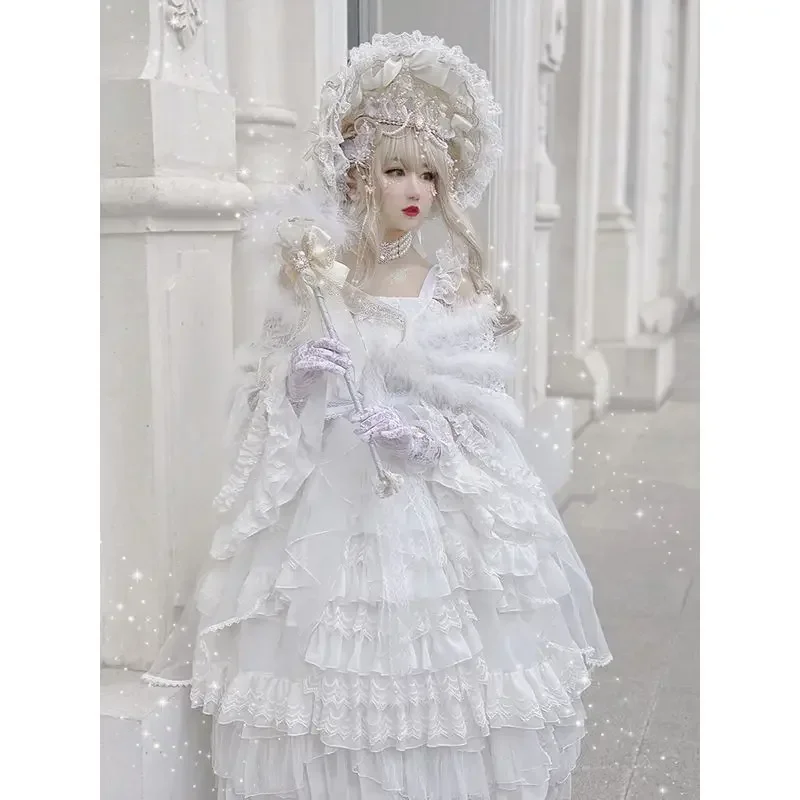 

NONSAR Gorgeous Princess Wedding Party Lolita Dress Kawaii Bow Lace Ruffles JSK Dress Fairy Elegant Sweet Maxi Dresses for Women