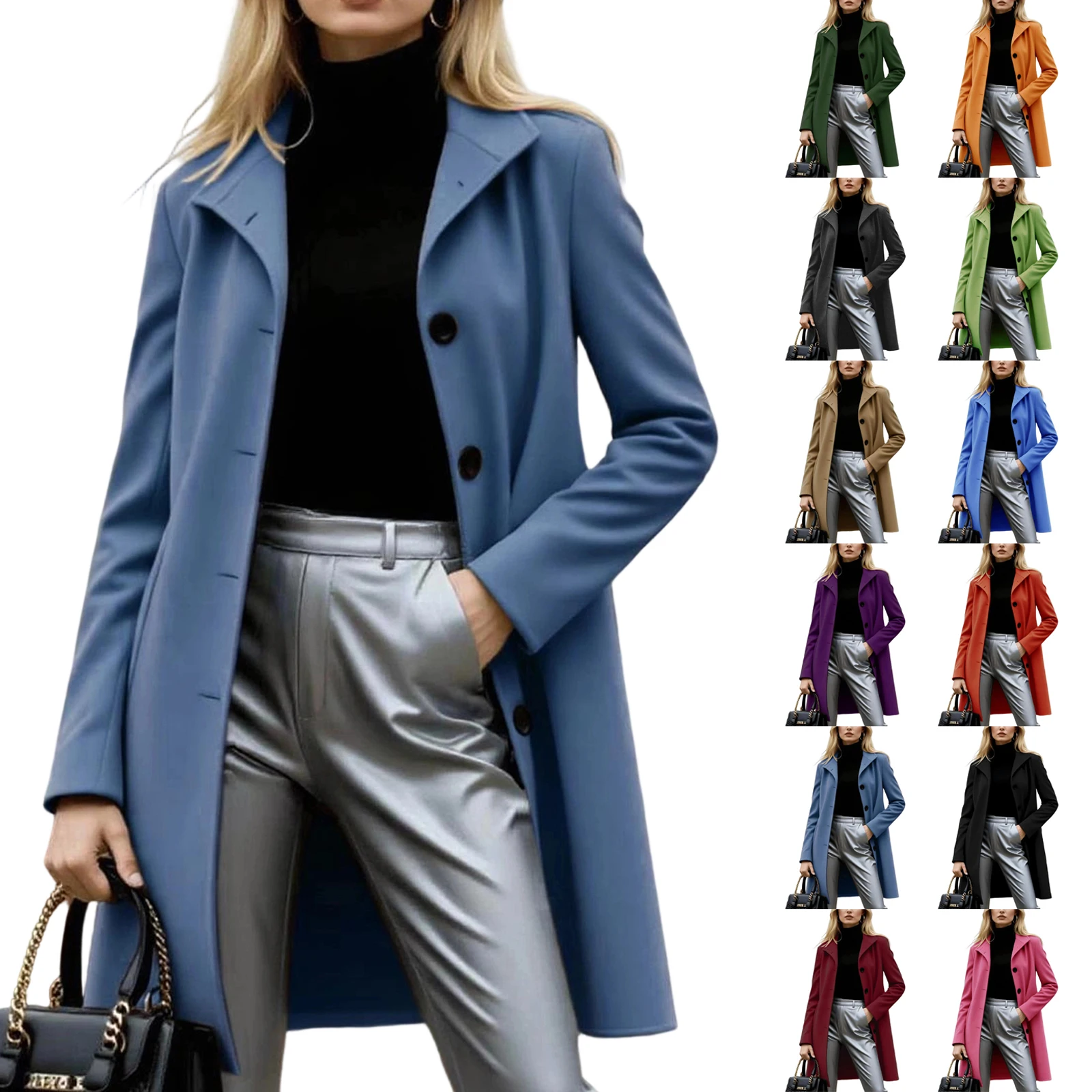 Nouveaux manteaux pour femmes automne hiver à manches longues revers boutonnage Trench manteau mode une ligne automne hiver vestes manteaux pour les femmes