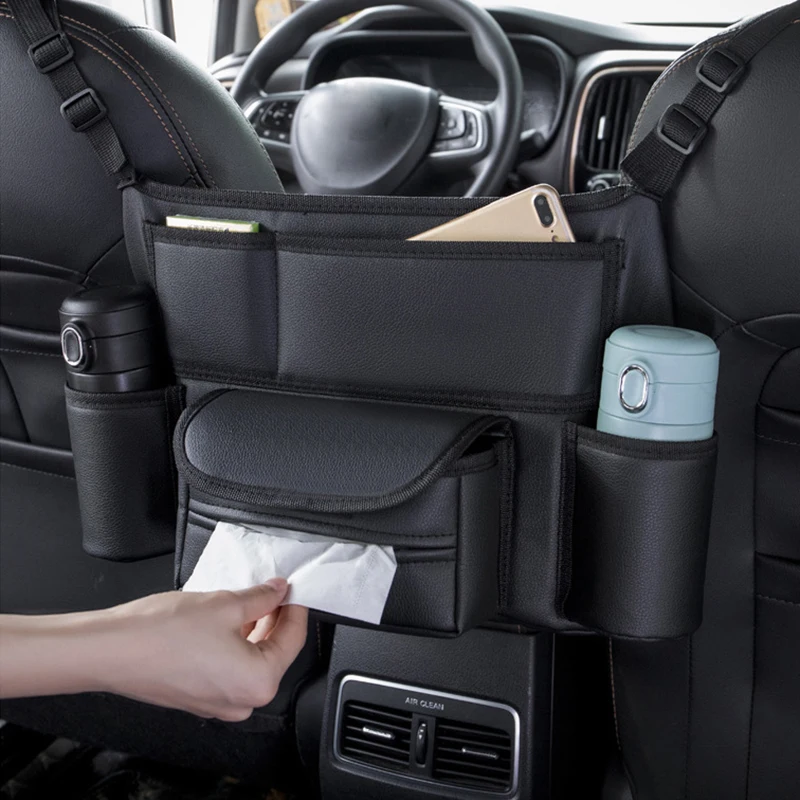 Car Front Seat Middle Organizer Storage Leather Car Handbag Storage Seat Organizer High Quality