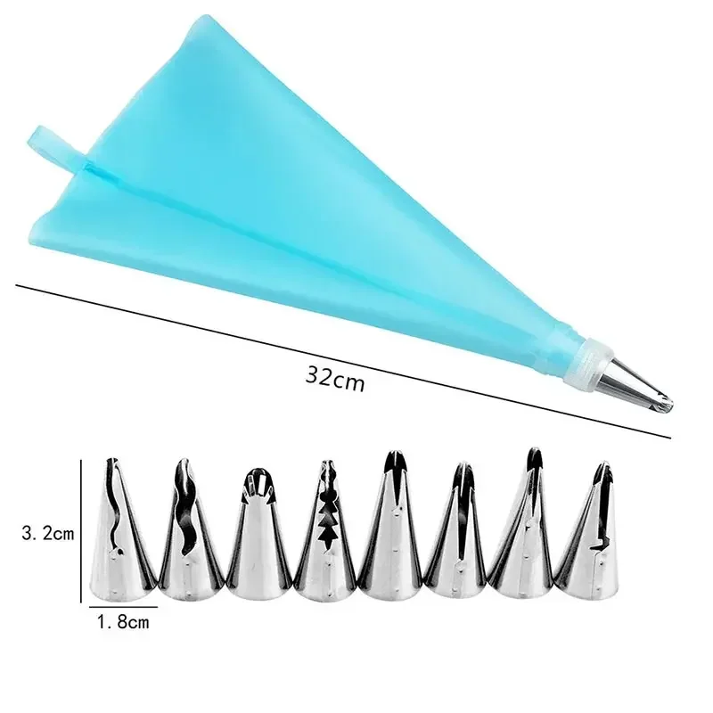 Piping Tips with 1 Coupler Silicone Pastry Piping Bag Stainless Steel Ruffle Nozzles Icing Tips Set 10pcs