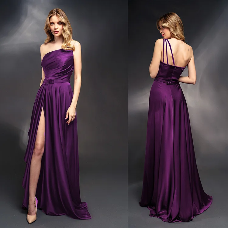 

Women's Prom Dresses One-shoulder Solid Long Skirt Elegant Ladies Strap Wedding Party Bridesmaid Dress For Women Traf Vestidos