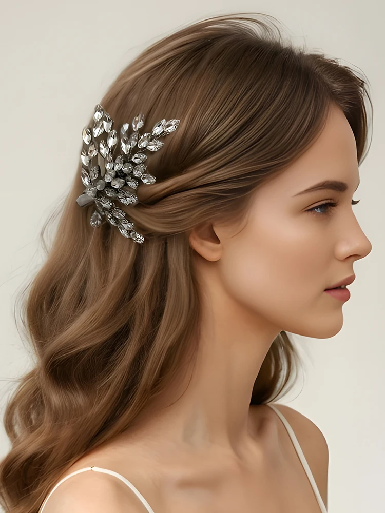 Silver Bride Rhinestone Hair Clips Wedding Hair Accessories for Women and Girls Headdress Guest Head Jewelry Ceremony Tiara