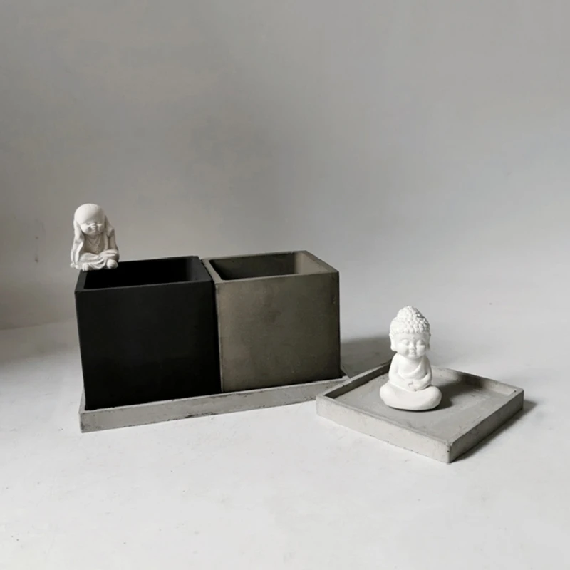 4 inch Sqaure Concrete Flower Pot Silicone Mold Succulent Planter Silicone Mold