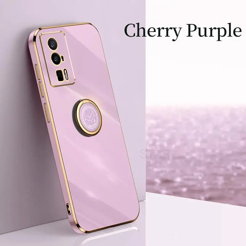 Luxury Plating Ring Holder Phone Case - Soft Silicone Protective Stand Back Cover