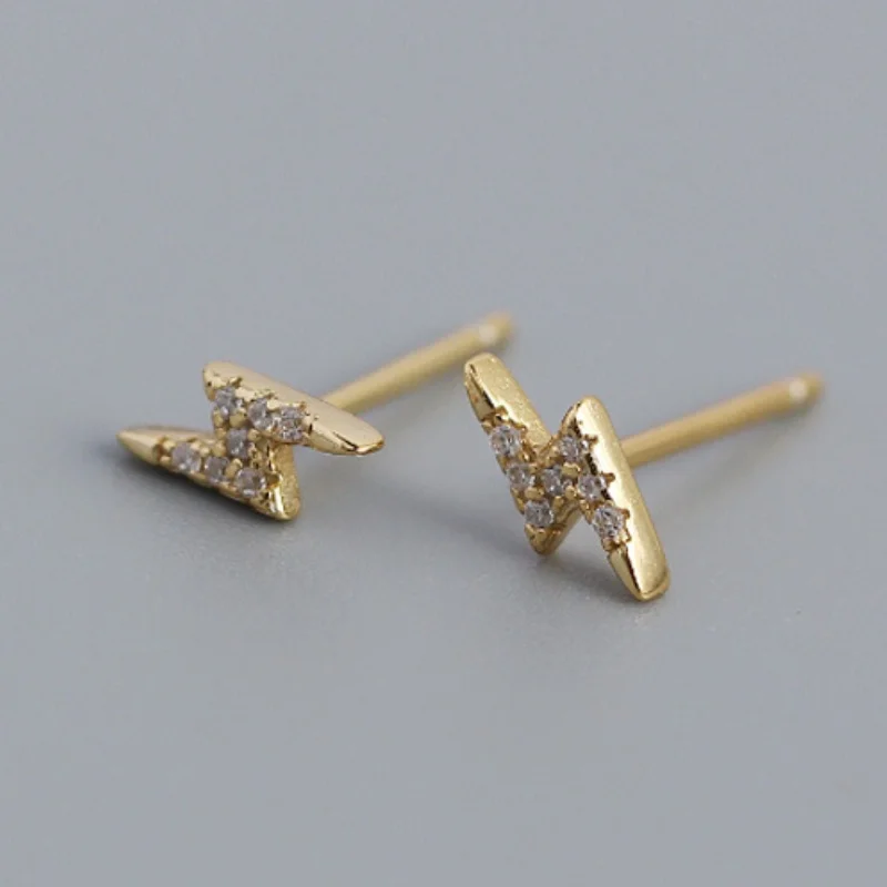 18K Gold Plated Lightning Inlaid CZ Stud Earrings for Women New Niche Light Luxury Earring Jewelry Accessories