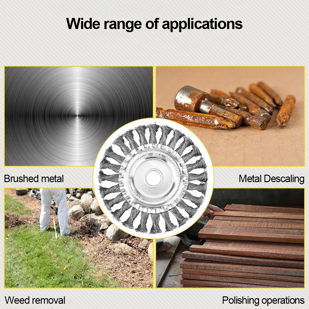 Description Picture 5 of item4/5inch Grass Trimmer Disc Cleaning Polishing Knotted Wire Wheels Built-In Fixing Plate Wire GrassTrimmer Blades Lawnmower Parts