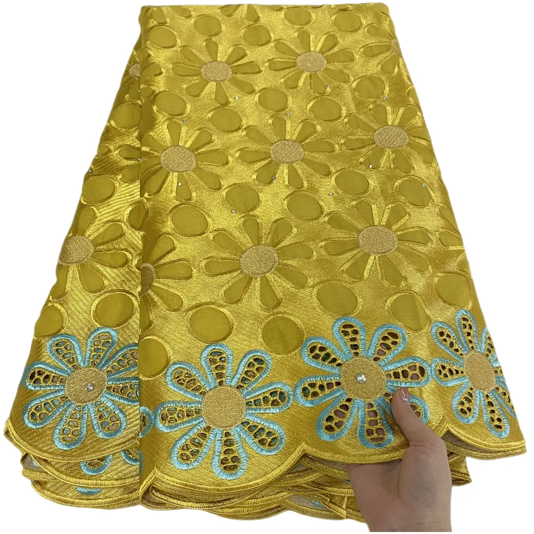 

African Lace Fabric Nigerian 5 Yards Dubai Embroidery Fabrics Swiss Voile Cotton Lace In Switzerland 2023 For Women Dress Ns32-2