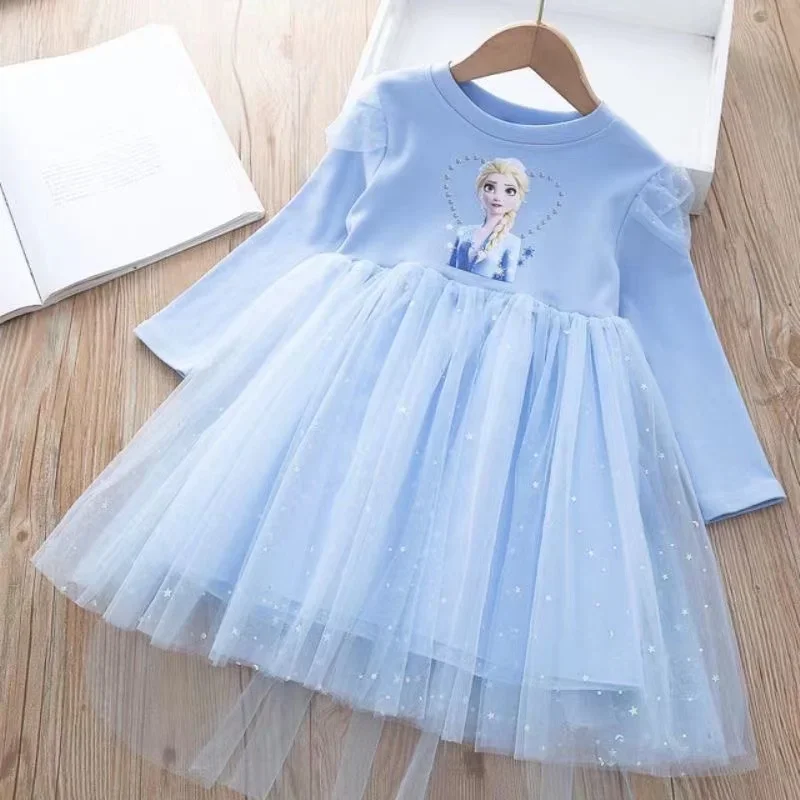 Baby Girls Dresses Kids Cartoon Frozen Anna Elsa Princess Dress Outfits Long Sleeve Spring Autumn Cotton Party Pajamas Dresses