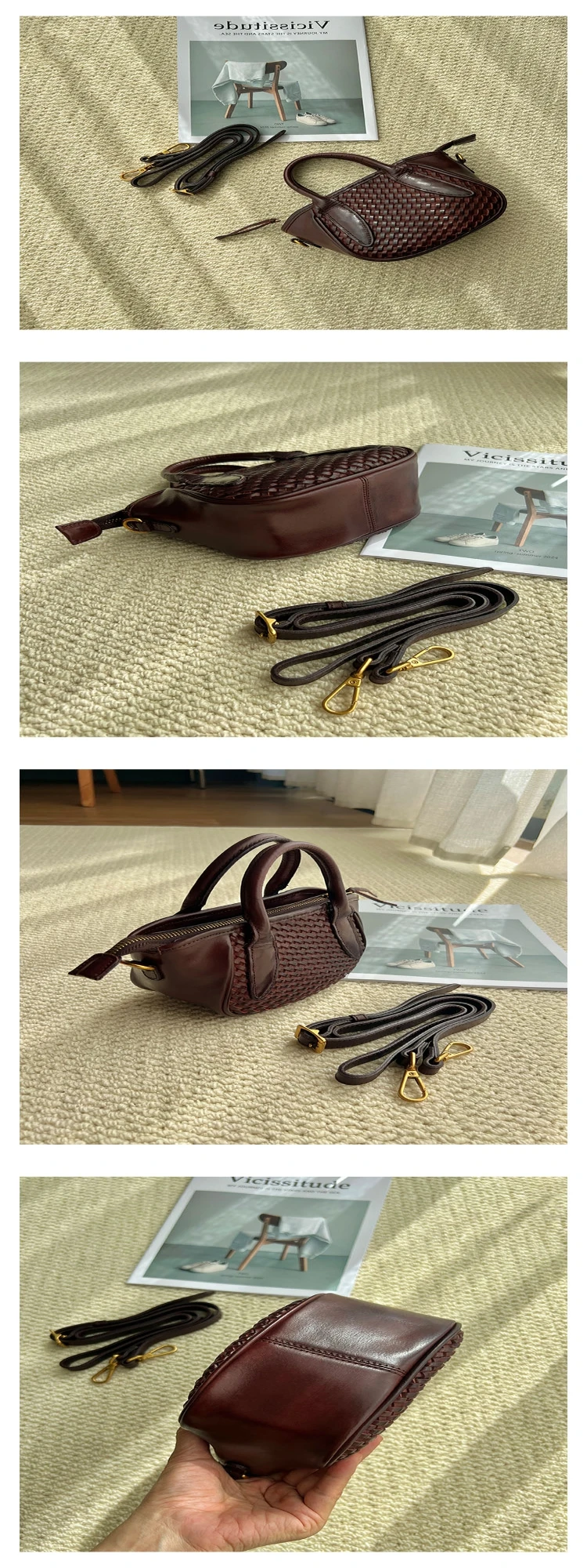 PNDME mode handgemachte gewebt erste schicht rindsleder frauen handtasche im freien party echtes leder kleine nette schulter umhängetasche – Detail 8