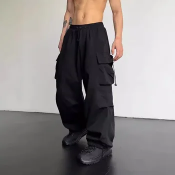 2025 Summer New Quick Drying Work Pants Men's American Parachute Pants High Waist Wide Leg Casual Sports Long Pants 1