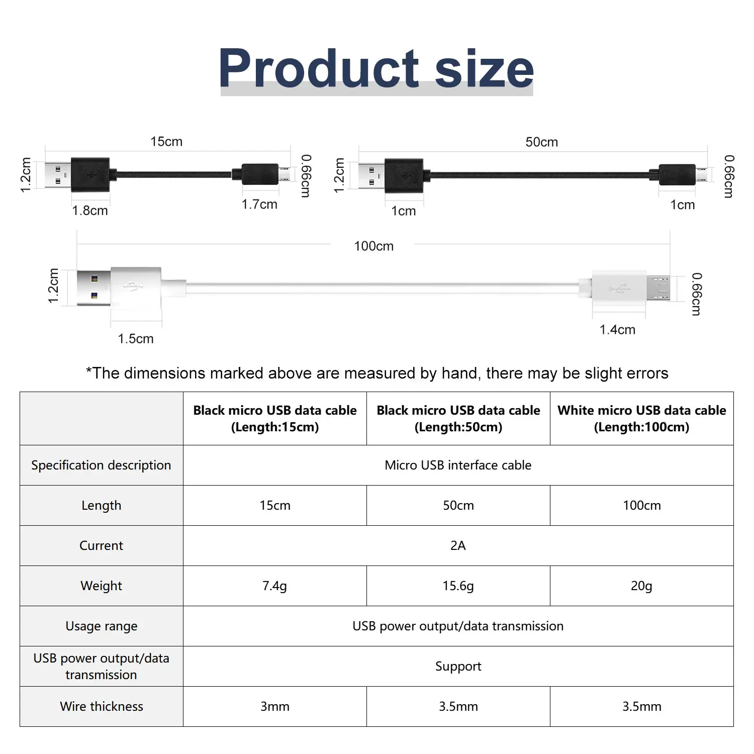 Micro USB Data Cable 100CM 50CM 15CM For Microbit Board Programming Andriod Phones