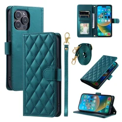 Leather Wallet Phone Case with Long Lanyard - Card Holder Cover for iPhone 7 8 SE2 SE3 (Navy Green)