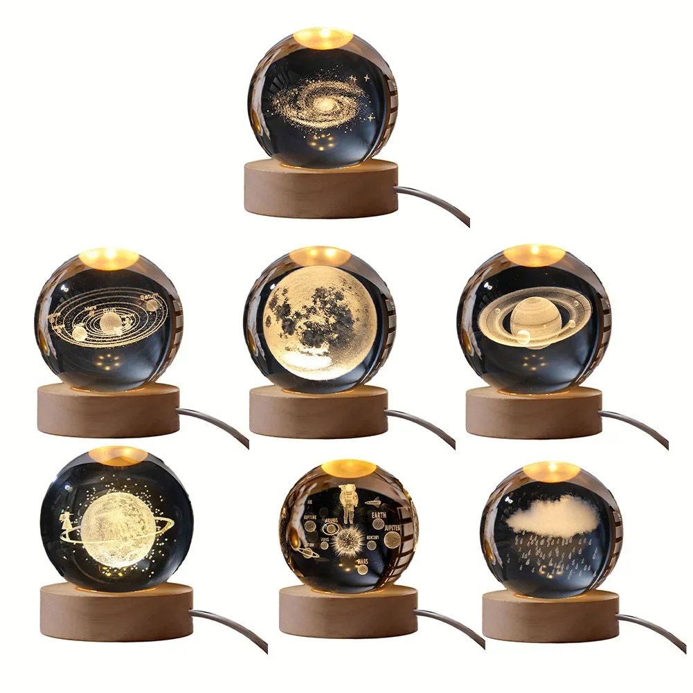 Description Picture 2 of itemCrystal Ball Night Lights USB LED Night Light 3D Moon Table Lamp Glowing Planet Galaxy Astronaut Tabletop Decorations Kid Gifts