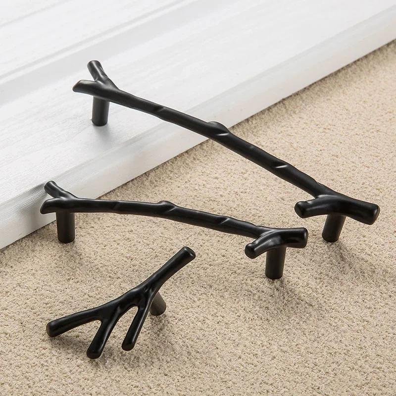 Furniture Handles Kitchen Door Handles Fashion Tree Branch Furniture Handle 96mm 128mm Black Silver Bronze Kitchen Cabinet Handles Drawer Knobs Door Pulls Hardware