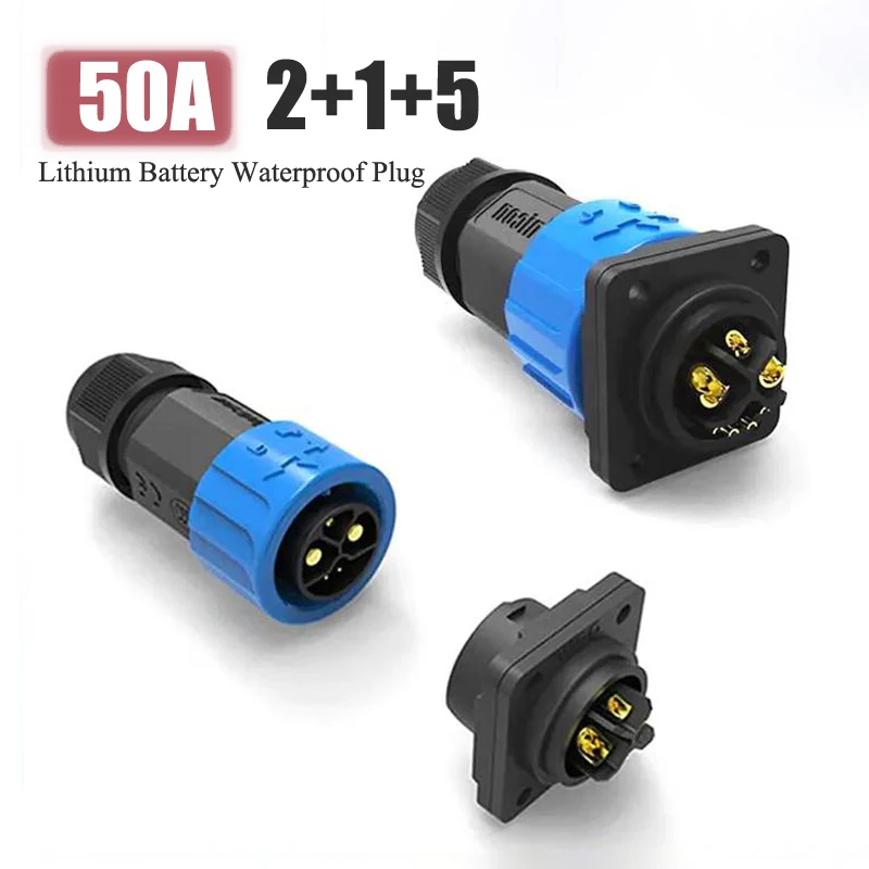 

50A Waterproof M23 Lithium Battery Connector 2+1+5 Power Signal Combination Plug IP67 Electric Motorcycle Battery Connectors