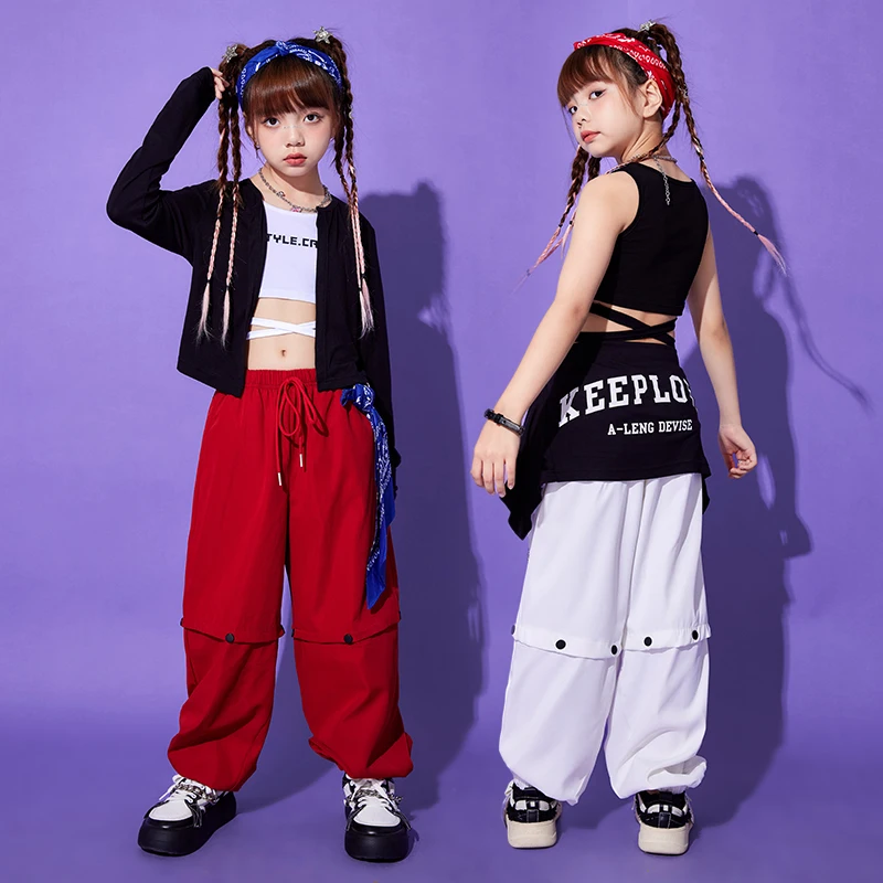 

Kids Ballroom Jazz Dancing Clothing Crop Tank Tops Hip Hop Cargo Pants For Teenage Girls Street Wear Dance Costume Show Clothes