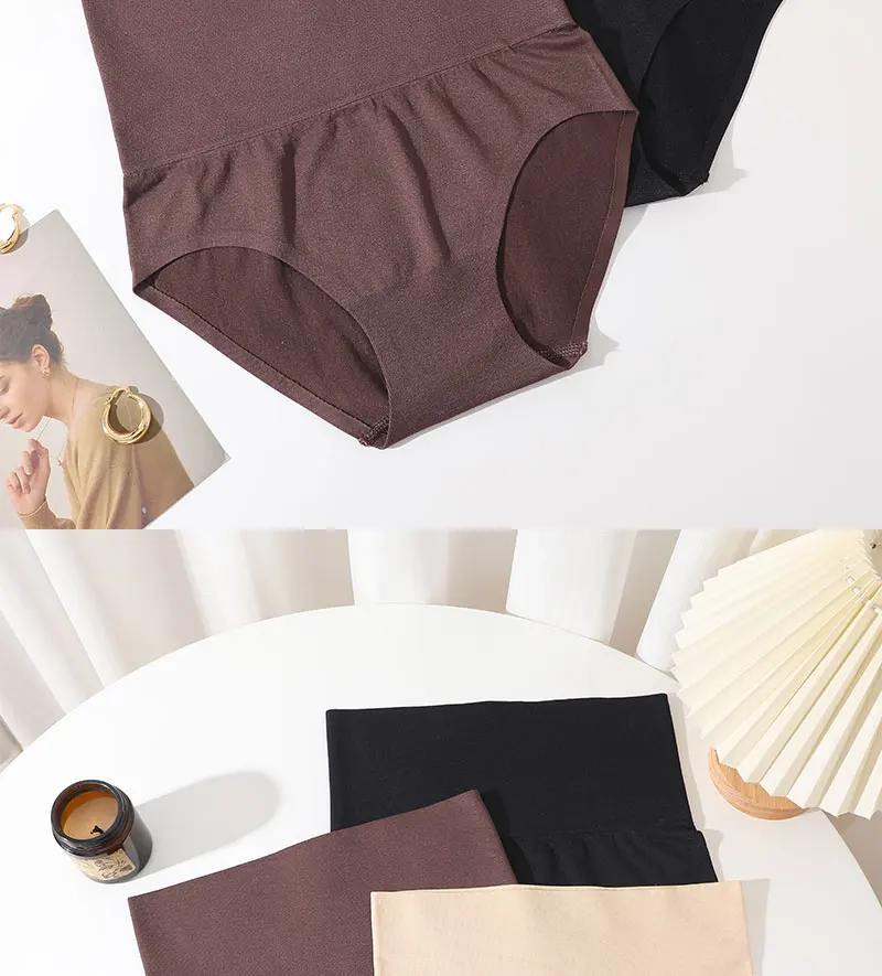 Description Picture 5 of itemFINETOO 3PCS Women's High Waist Underwear Classic Solid Color Hip Lift Panties Comfortable Large Size Underwear Tight Belly Pant