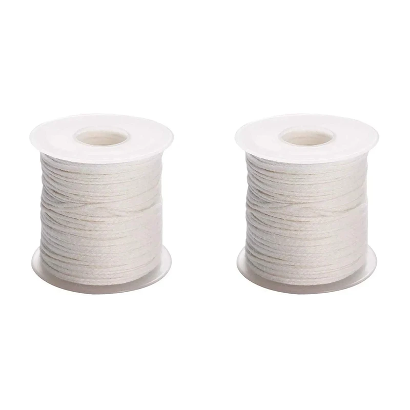 

2 Roll 200Feet/61Meter White Candle Wick Cotton Candle Woven Wick For DIY Candle Making Material Smokeless Wax Core