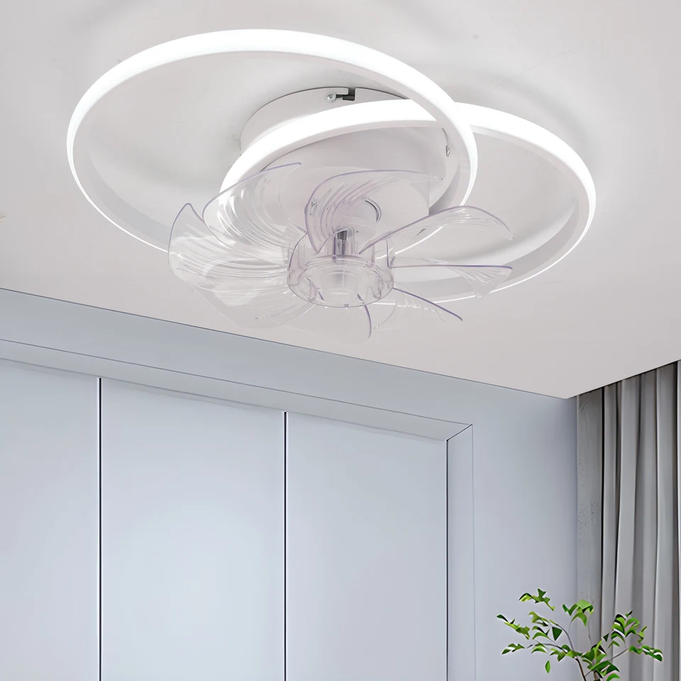 Simple Circle Ring Ceiling Fan And Living Room Restaurant Decor Dimmable Sealing Fan Led Lighting Home Ceiling Lamp Fan